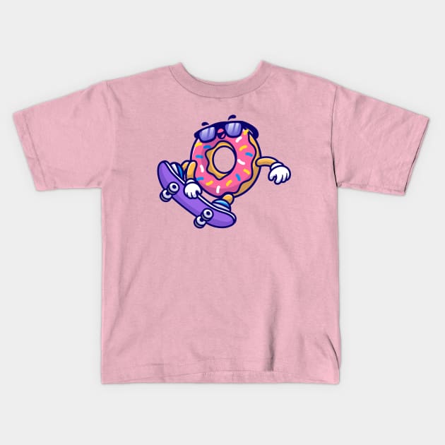 Cute Doughnut Playing Skateboard Cartoon Kids T-Shirt by Catalyst Labs